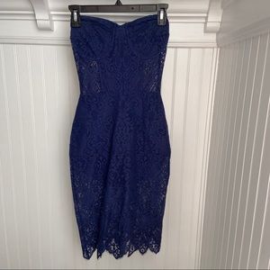 For Love and Lemons blue lace strapless dress